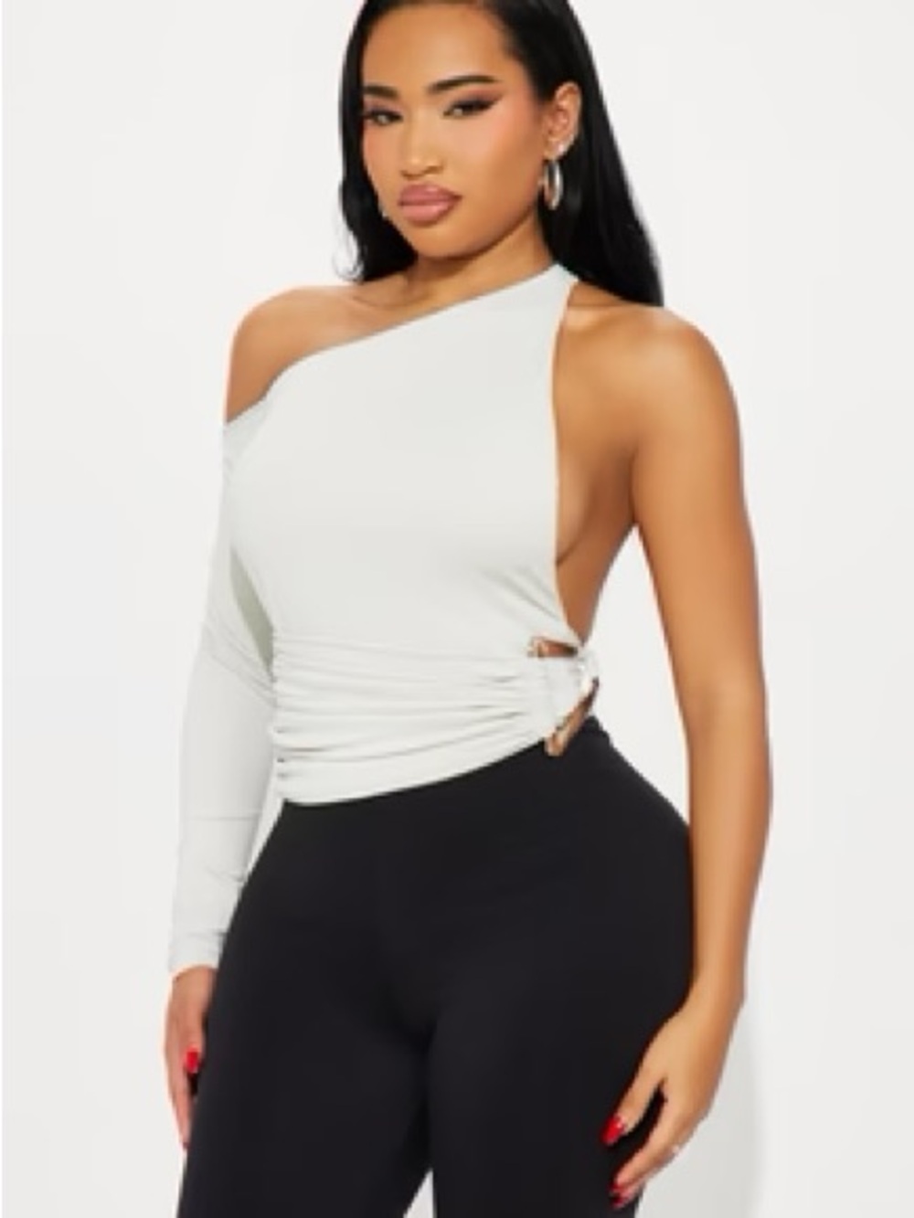 Fashion Nova One-Shoulder White Top with Side Ring Detail
